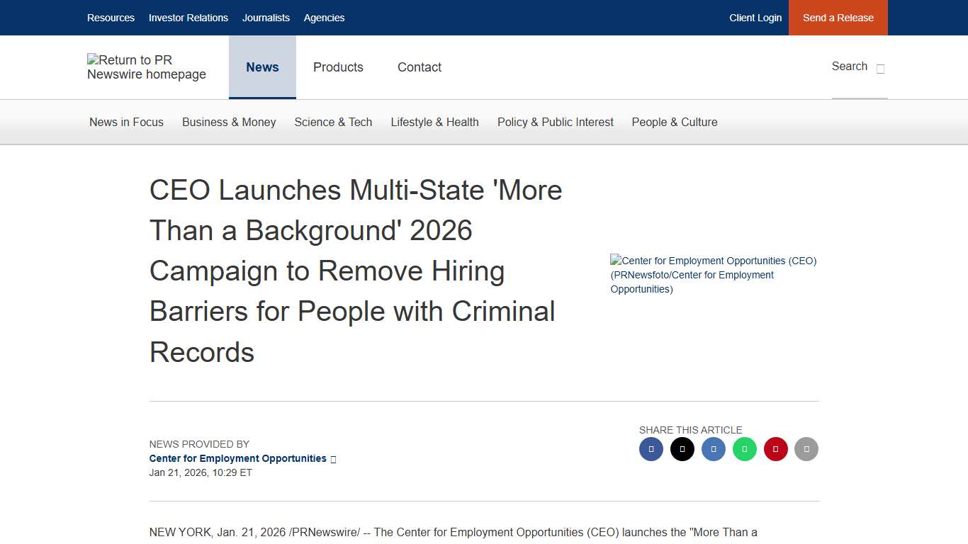 CEO Launches Multi-State 'More Than a Background' 2026 Campaign to Remove Hiring Barriers for People with Criminal Records