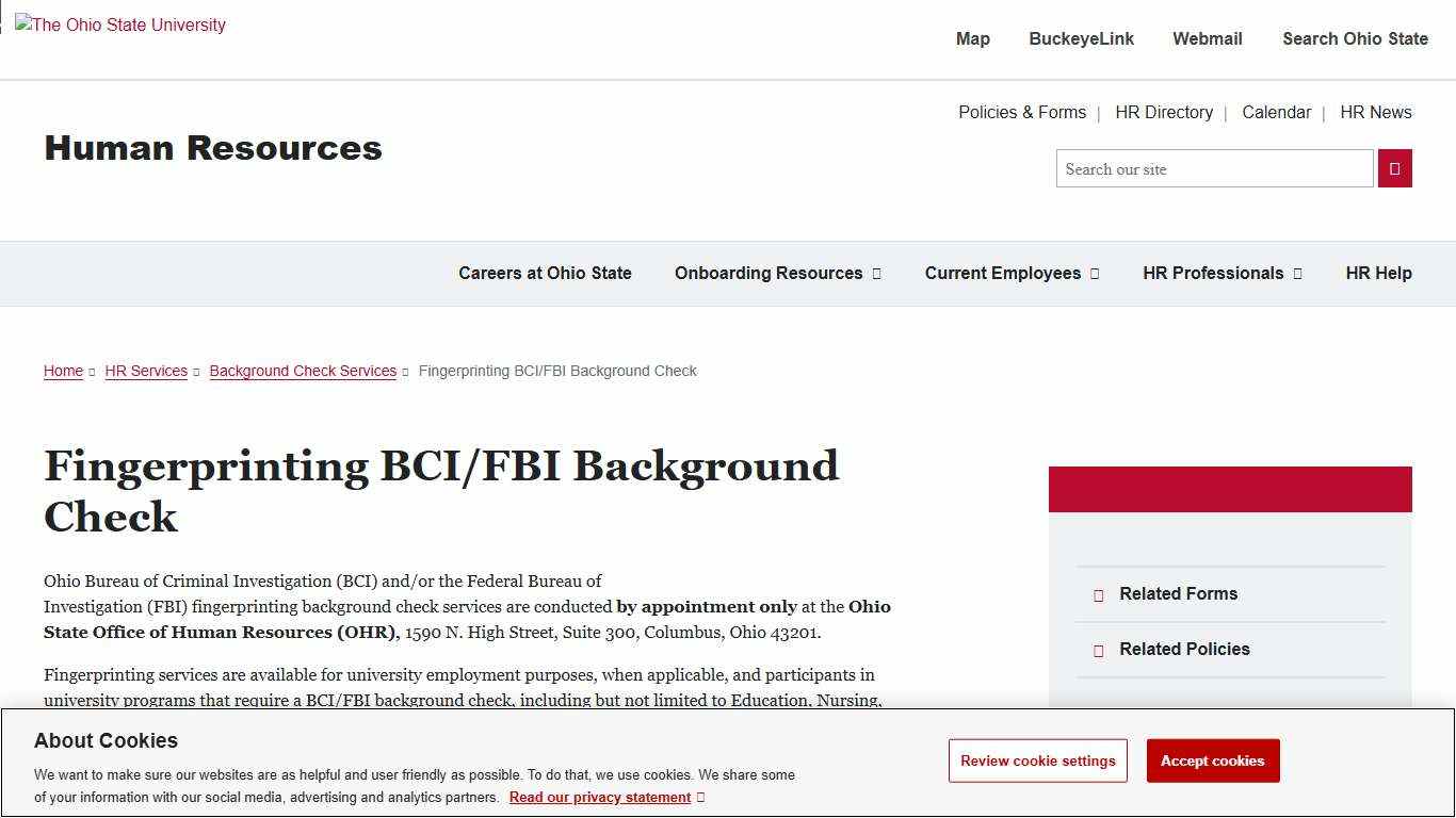 Fingerprinting BCI/FBI Background Check - Human Resources at Ohio State